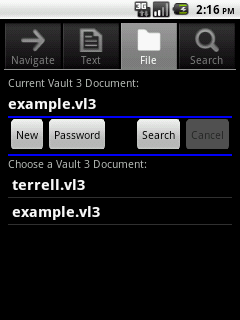 Vault 3 on Android, File tab