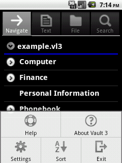 Vault 3 on Android, Navigate tab