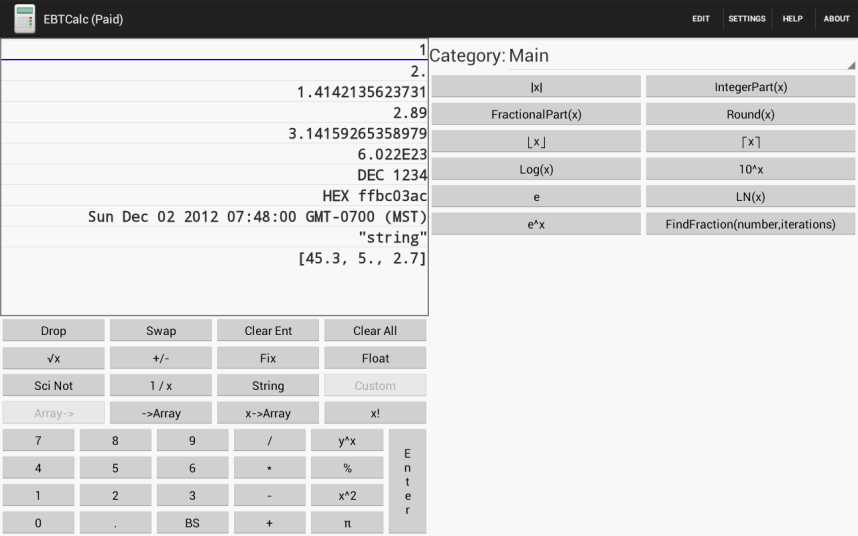 EBTCalc Main Screen