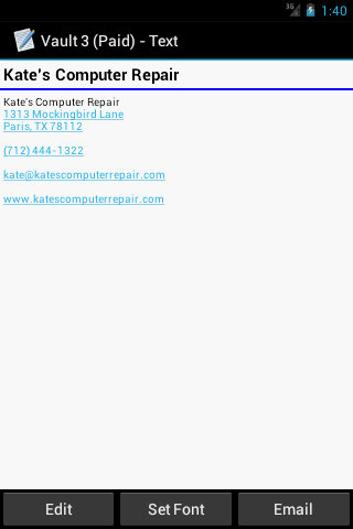Phone Numbers, Email Addresses, and Web Pages are Automatically Detected