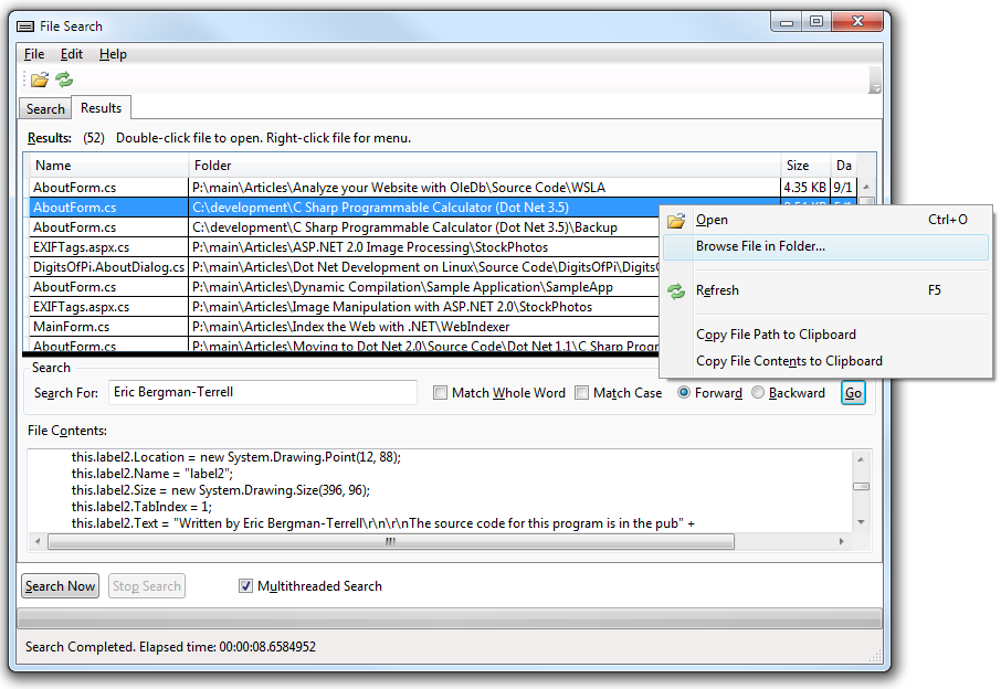 File Search - Found Files