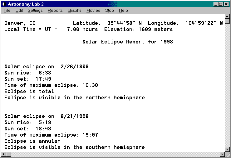 Astronomy Lab 2 generates 15 different reports