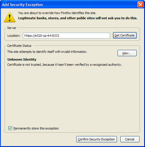 Firefox 3 Add Security Exception Dialog