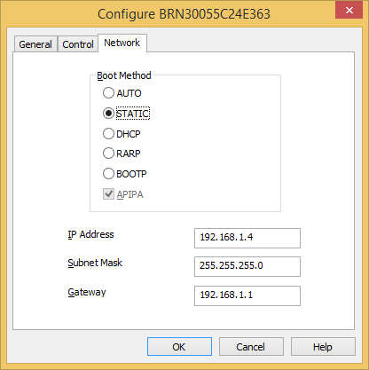 Specify Static IP Address for Brother HL-2270DW in BRAdmin Light