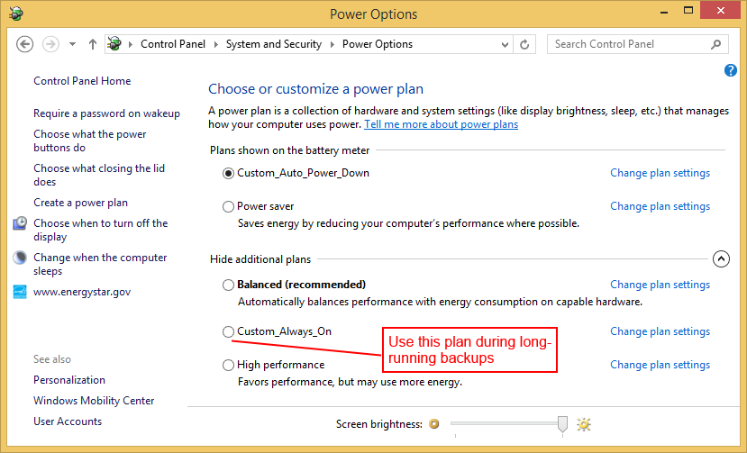 Switch to different Power Plan during Backup