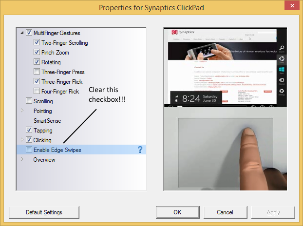 Synaptics Trackpad Settings